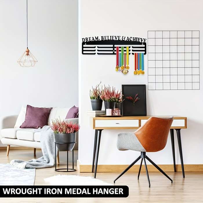 1pc Black Iron Medal Display RackDurable Medal Storage Hanger for Achievements and Awards
