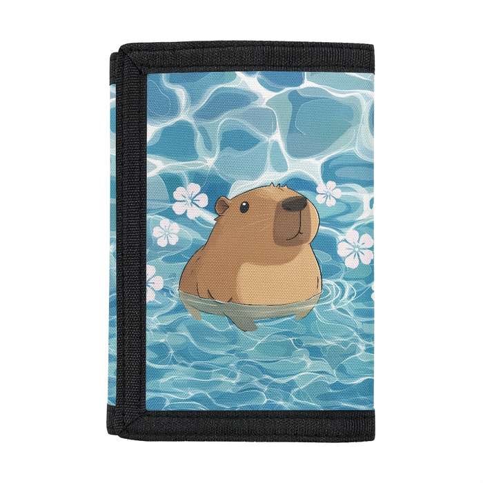 1pc Cute Summer Capybara Trifold Wallet with Magic Sticker Coin Pouch Multiple Card Slots C Vibra