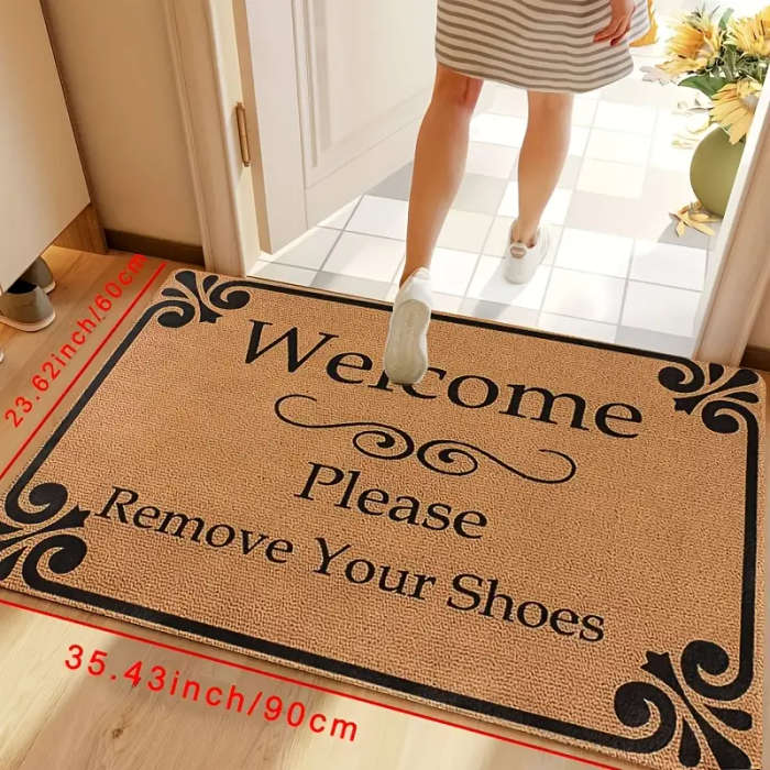 1pc Boho Chic Brown Welcome Door Mat Machine Washable Non-Slip Lightweight Dirt-Resistant Polyester