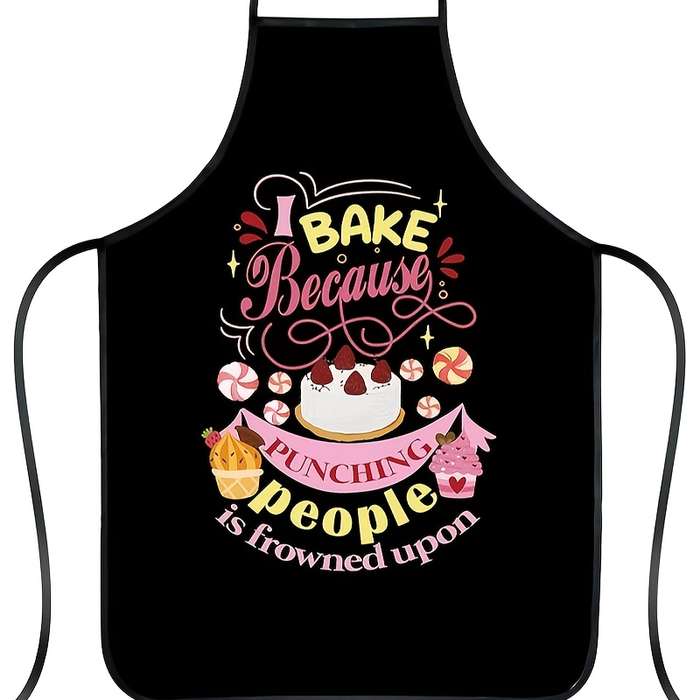 1pc Adjustable Polyester Apron for Women Men "I Bake Because Punching People Is Frowned Upo