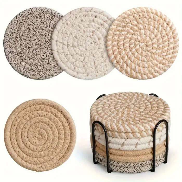 8pcs Chic Woven Placemat Set Heat-Resistant Anti-Scald Coasters for Pots Plates Light