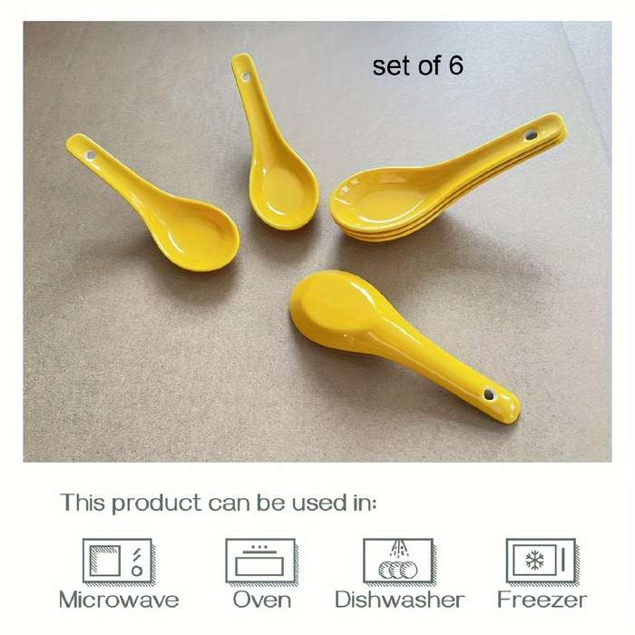 6pcs Ceramic Soup Spoons Set Multipurpose White Dessert Spoons for Vietnamese Pho Miso Wont