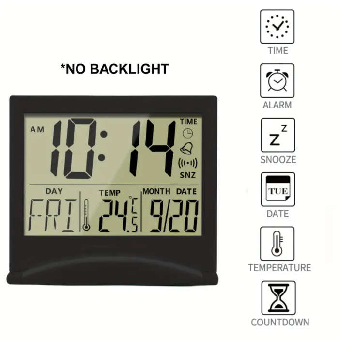 1pc Digital Travel Alarm Clock Foldable Calendar Temperature Timer LCD Clock With Snooze Mode Large