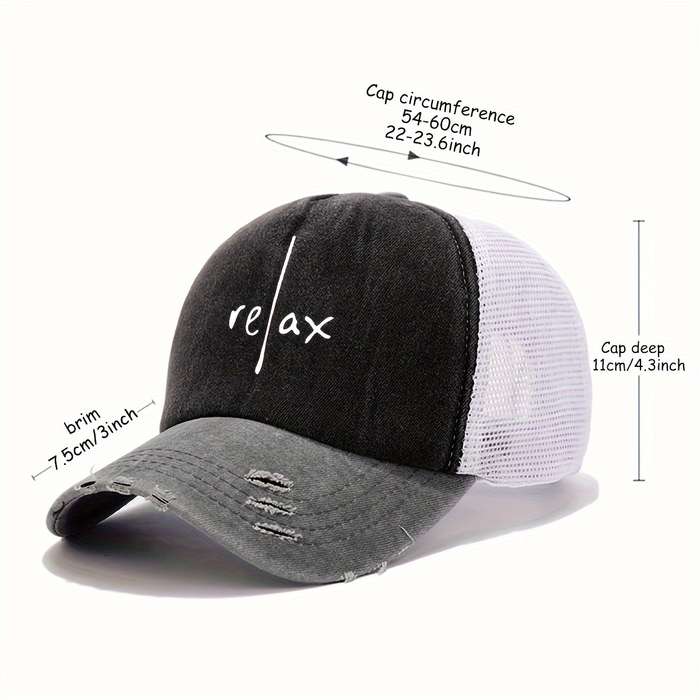 1pc RELAX Artistic Letter Print Baseball Cap Multicolor Blend Trucker Hat Lightweight Breatha