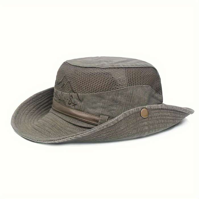 1pc Breathable Cotton Mesh Sun Hat All-Season Outdoor Fisherman Cap with Drawstring Closure UV Pr