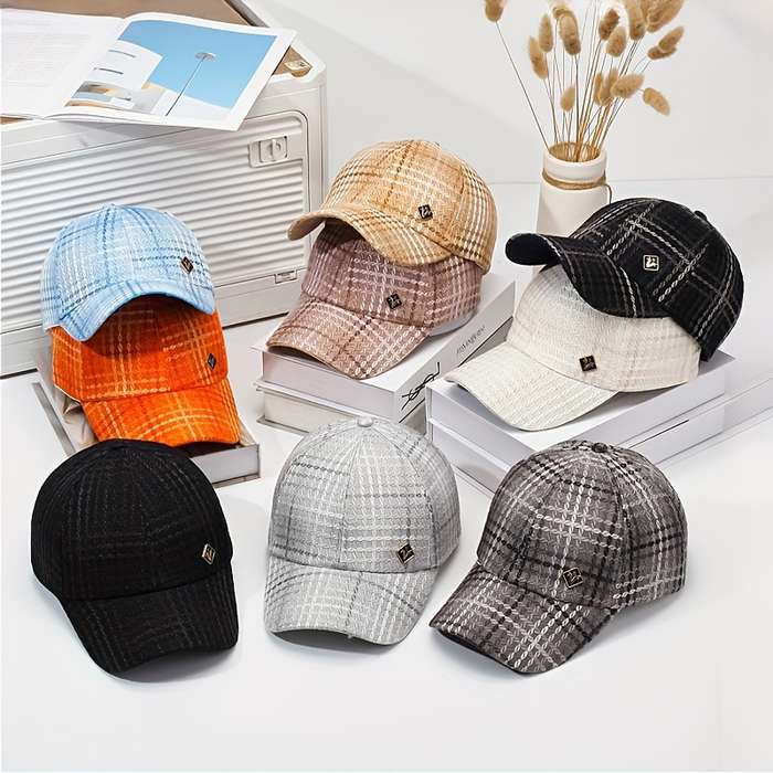 1pc Outdoor Adventures) Women's Vintage Plaid Baseball Cap Stylish Cotton Blend Sun Protection