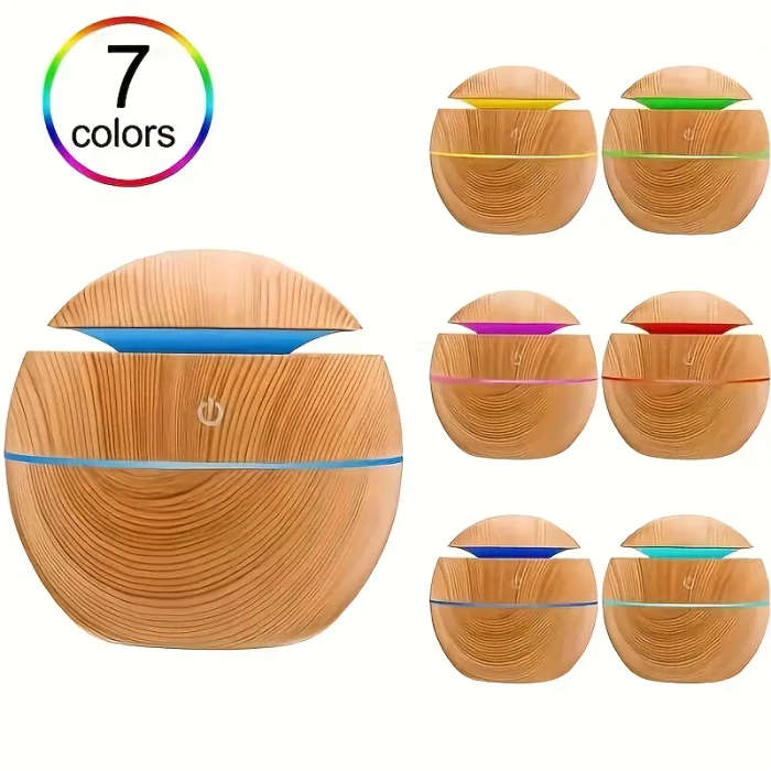 Wood Grain 13ml Humidifier for Home, USB-Powered with Night Light, Atomization Mode, 300ml/hr Max H