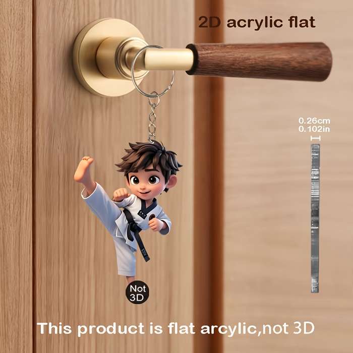 1pc 2D Flat   Taekwondo Martial Arts Cartoon Acrylic Keychain for Men  Design Perfect