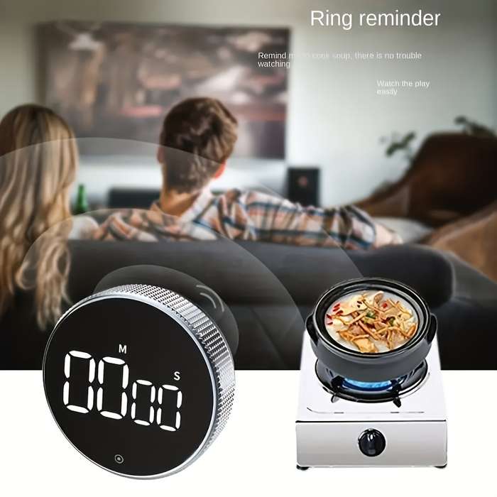 1pc Trendy Round Kitchen Timer Spinning Time Organizer for Cooking Featuring LED Light Funct