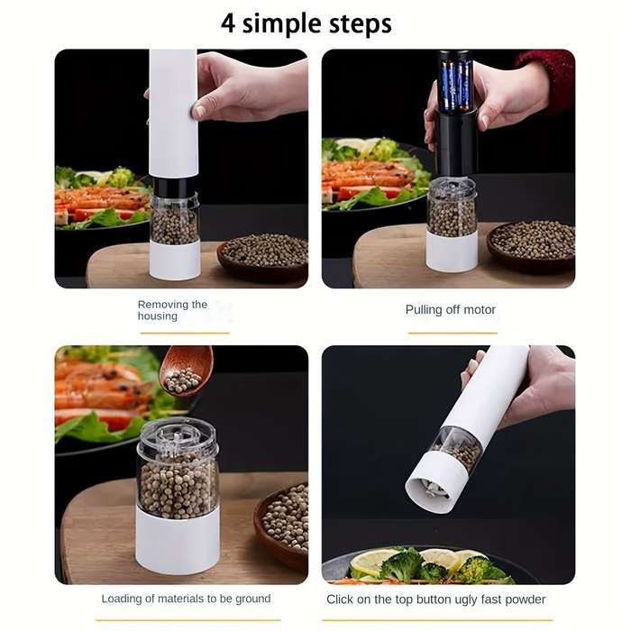 1pc Electric Pepper Grinder Adjustable Coarse to Fine Spice Mill One-Hand Operation Battery