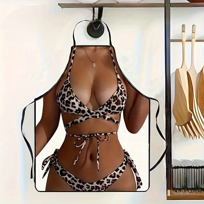 1pc Leopard Print Sexy Bikini Apron for Women 100% Polyester Woven Fabric 150g m? Stylish W