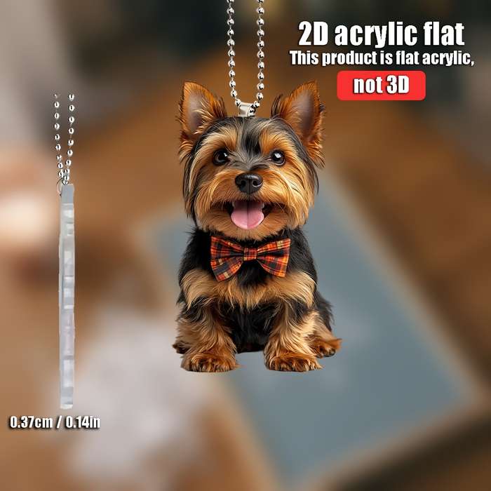 1pc 2D Flat   acrylic flat  A cute Yorkshire Terrier wearing a bow hanging accessories  f