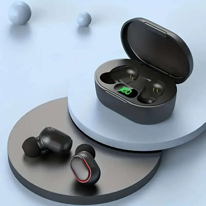 Sleek Black Wireless Earbuds with Deep Bass Lightweight Foldable Design Built-in Mic 3.5mm Audio Cab
