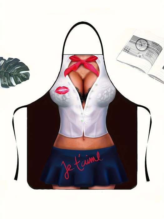 1pc Sexy Woman Print Bib Apron Chef Waitress Apron For Home Cleaning Kitchen Cooking Baking Gar