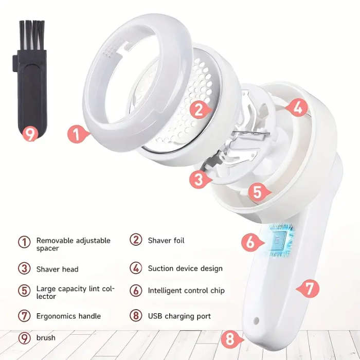 1pc USB Rechargeable Lint Eraser with Cleaning Brush Effective Fabric Shaver for Sweaters Blankets