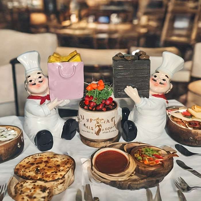 1pc 11cm Whimsical Chef with Wooden Bucket Resin Figurine Playful Kitchen Scene Ideal for Ta