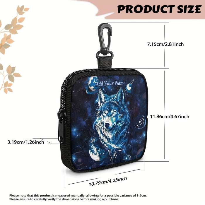 1pc Starry Arctic Wolf Coin Purse Customizable Name Black Polyester Mini Wallet with Keychai
