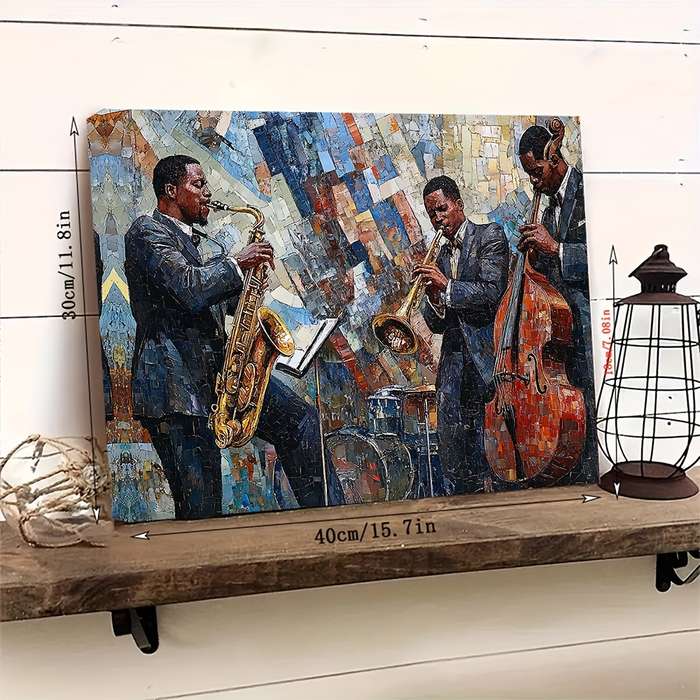 1pc  Vintage-Style Jazz Musicians Canvas Art   40x30cm Framed Wall Decor Featuring Saxophone Tr