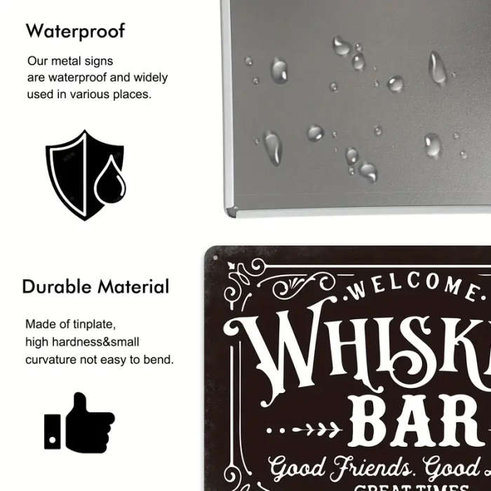Whiskey Bar Vintage Metal Sign Waterproof and Weather Resistant Dad's Bar Wall Decor for Home Garden