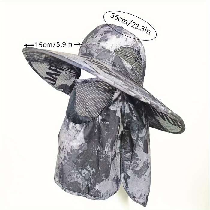 1pc A Men'S Ink Print Full-Face Breathable Sun Hat with Neck Coverage a Removable Bucket Hat Suita