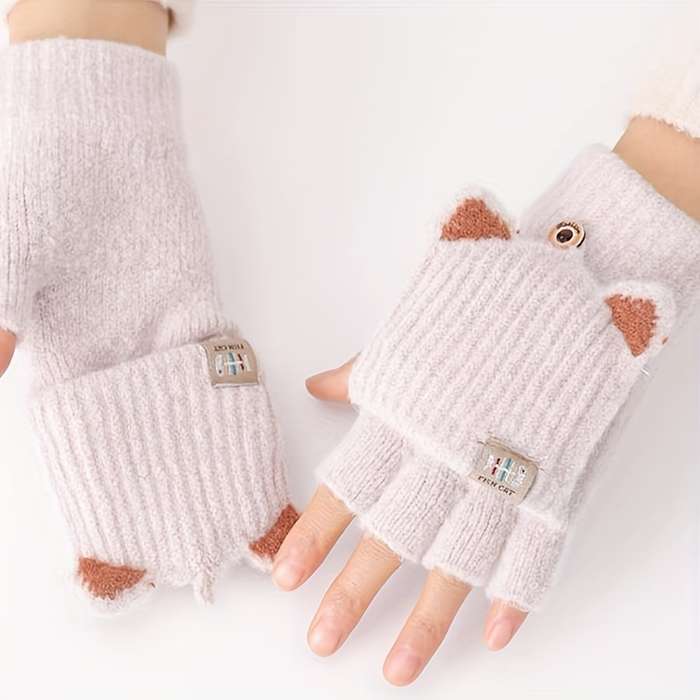 1 Pair Grey One Size Warm Gloves