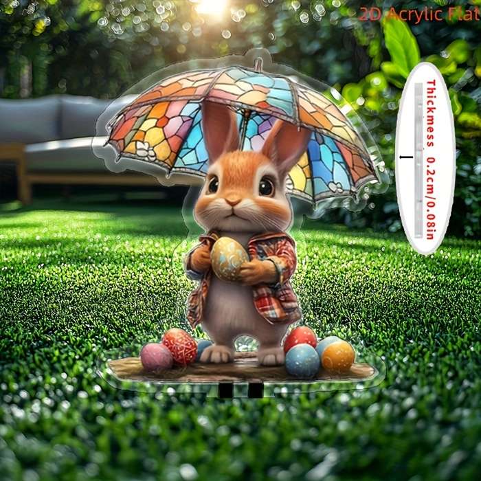 1pc 2D Flat    Pack of Art Revival Style Rabbit and Easter Egg Acrylic Garden Stakes Gr