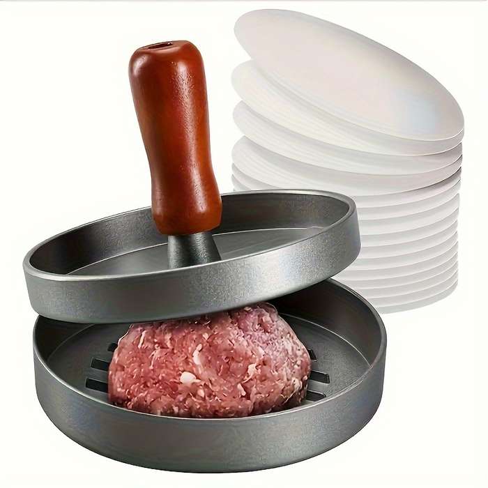 1pc Non-Stick Manual Burger Press Durable Metal Meat Veggie Grill Mold with Ergonomic Handl