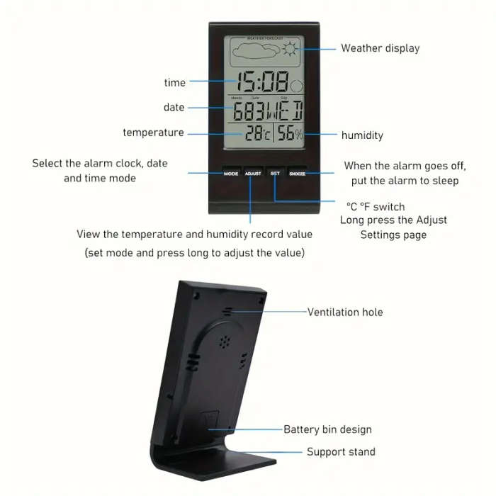 1pc Digital Thermometer Hygrometer With Large LCD Display Temperature Humidity Monitor Sensor Calibr