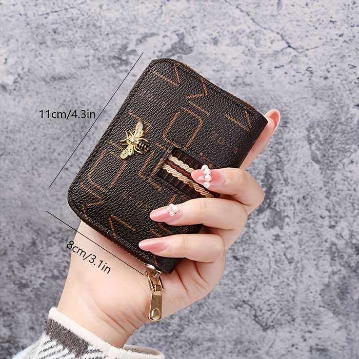 1pc Foldable PU Wallet Organizer for Women Cute Bee Design Multi-Card Holder Zippered Accordion