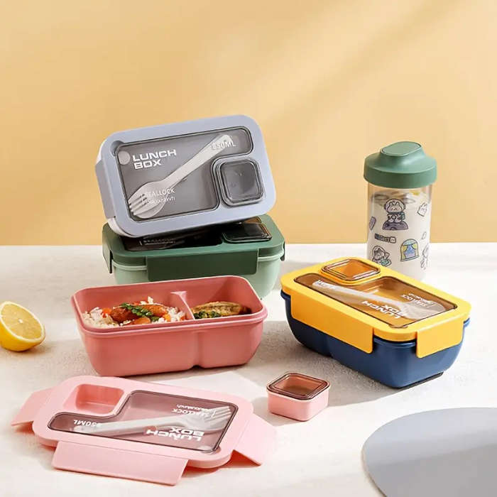 1pc Lunch Box Set Casual Style Bento Box with Dividers Microwave Dishwasher Safe Plastic Meal Prep C