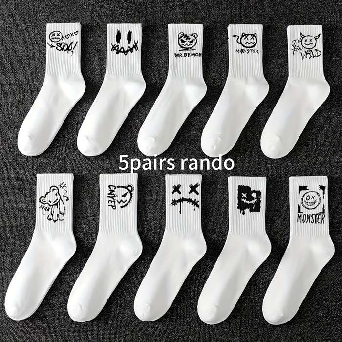 5 Pairs Random White One Size High Elastic Socks