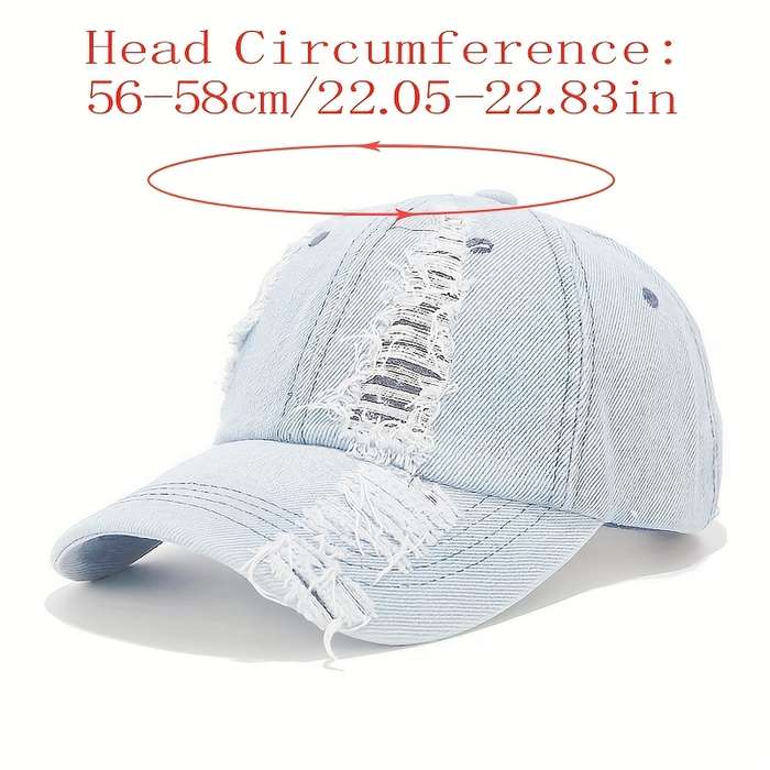1pc Stylish Distressed Denim Baseball Cap for Men Women Adjustable Vintage Washed Ripped De