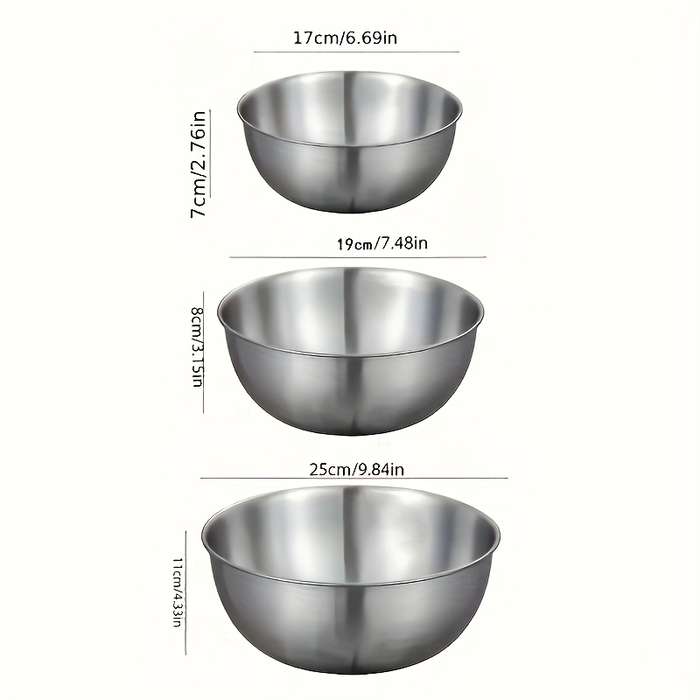 3pcs Stainless Steel Mixing Bowls Set Durable Food-Safe Kitchenware for Cooking Baking Ser