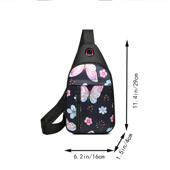 1pc Floral Print Womens Crossbody Sling Bag Versatile Nylon Chest Pack with Adjustable Strap Front
