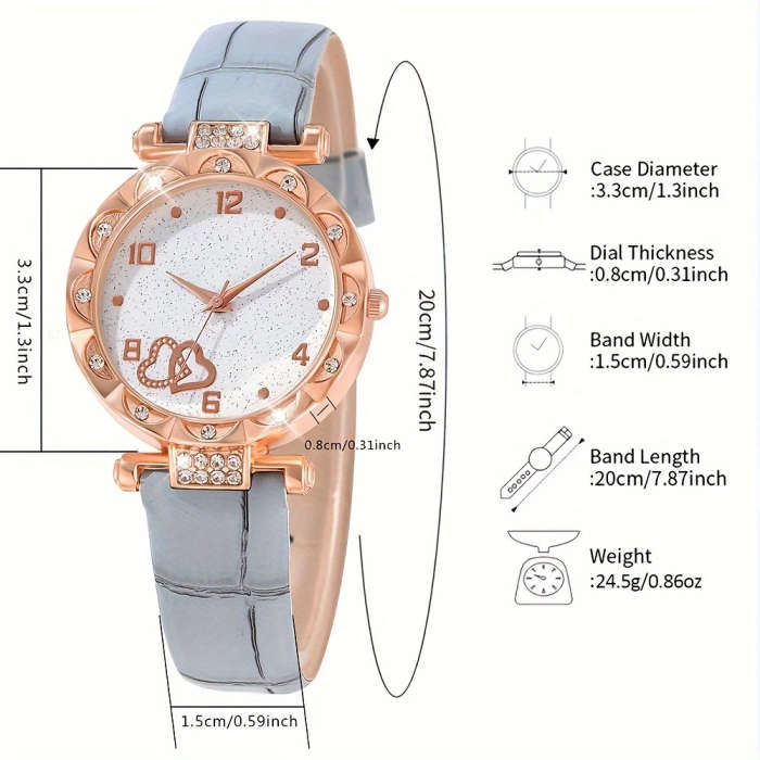 5pcs set Women's Quartz Watch Set Elegant Chic Shiny Rhinestones PU Leather Perfect Gift