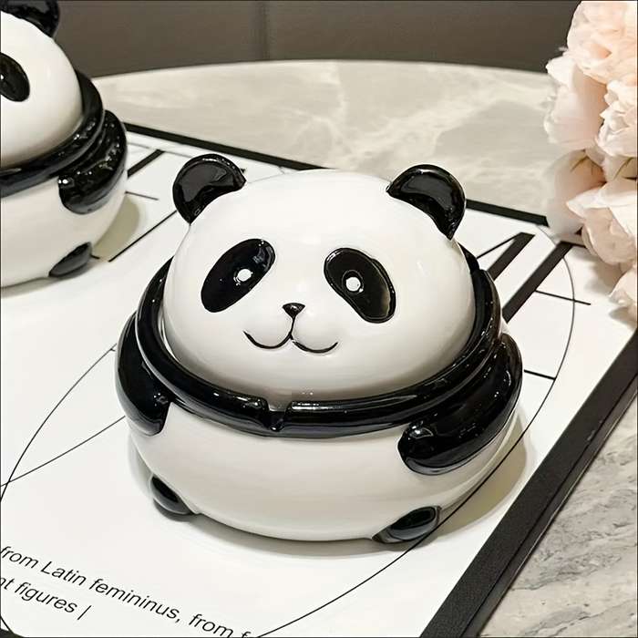 1pc Adorable Panda-Shaped Ceramic Ashtray with Lid 12.7x12.7 cm Anti-Spill Design Perfect for D