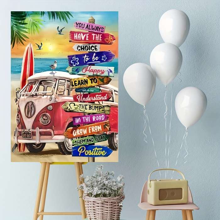 1000pcs Beach Scene DIY Jigsaw Puzzle for Adults Vibrant Van Artwork with Positive