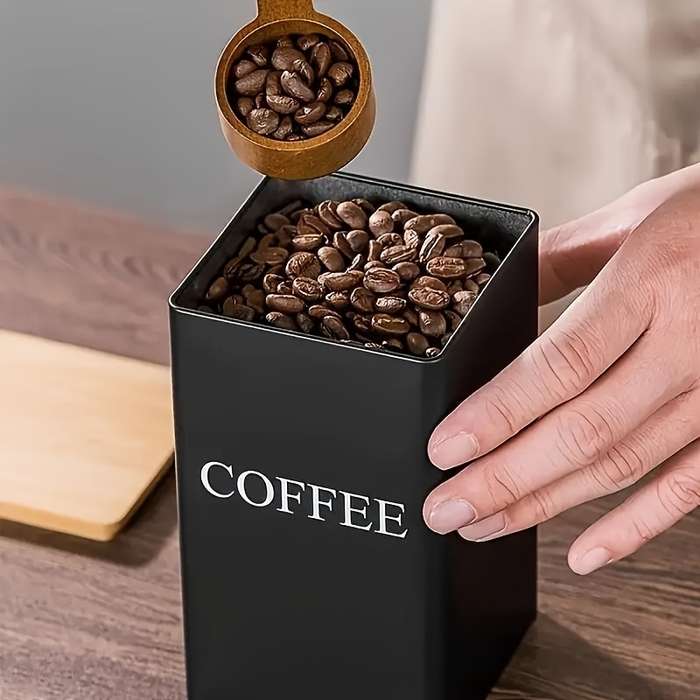 LDQ Set of 3 Iron Kitchen Canisters with Wooden Lids Washable Uncharged Engraved Label Stor