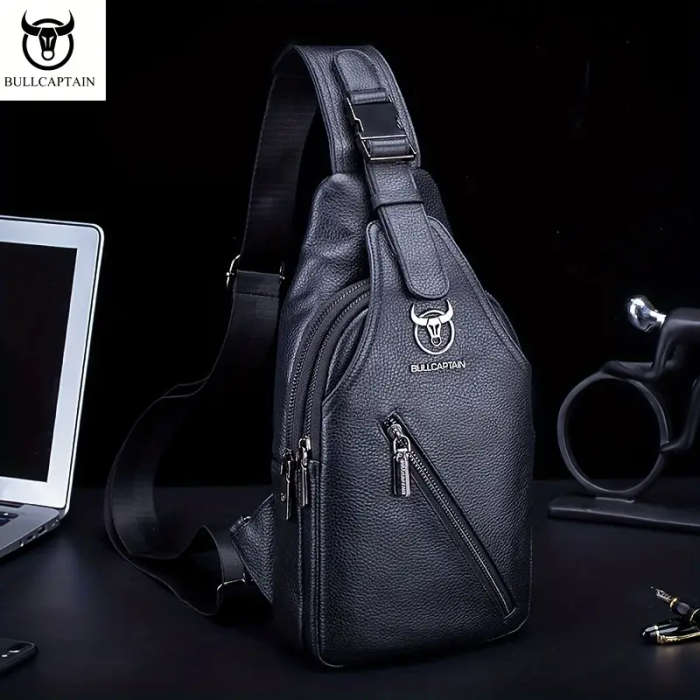 Men's Multi-layer Satchel Bag Genuine Cowhide Leather Sling Bag For Daily Use Multi-functional Shoul