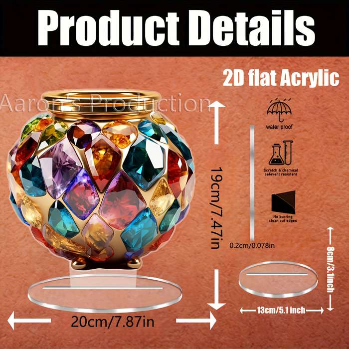 1pc 2D Flat  Acrylic Golden Colorful Gemstone Vase Bohemian Style Elegant  Design Perf