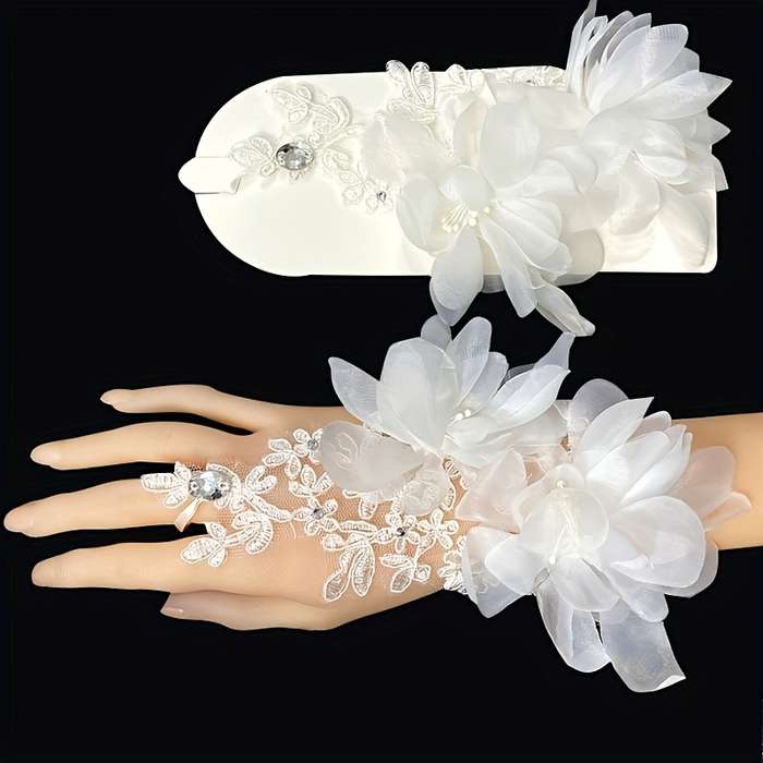 1 Pair Red One Size Elegant Bridal Lace Gloves
