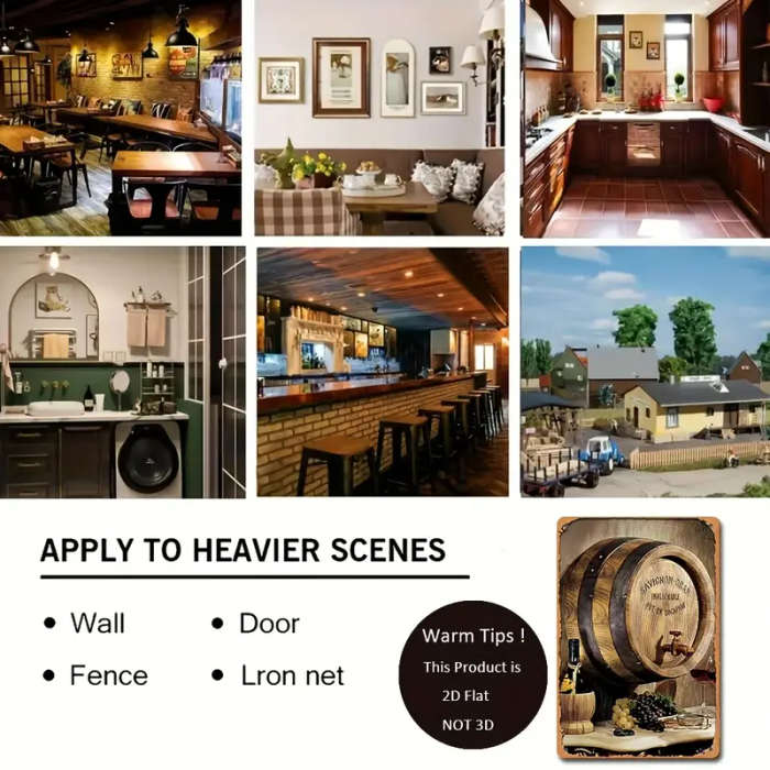 1pc 2D Design Toscano French Wine Barrel Wall Art Vintage Wrought Iron Decoration for Home 20.32 X 3
