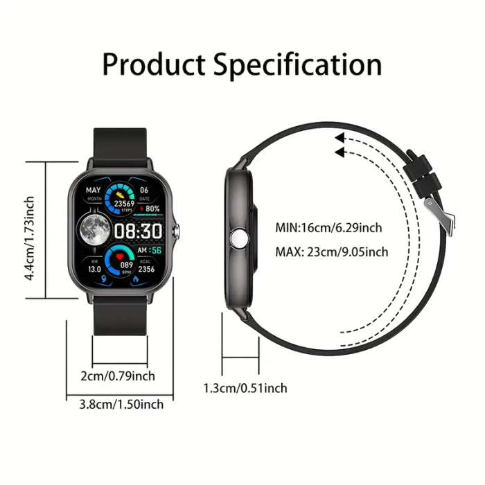 5.11cm HD Full Screen Touch Smartwatch for Men Women Fitness Tracker with Call Function Calorie