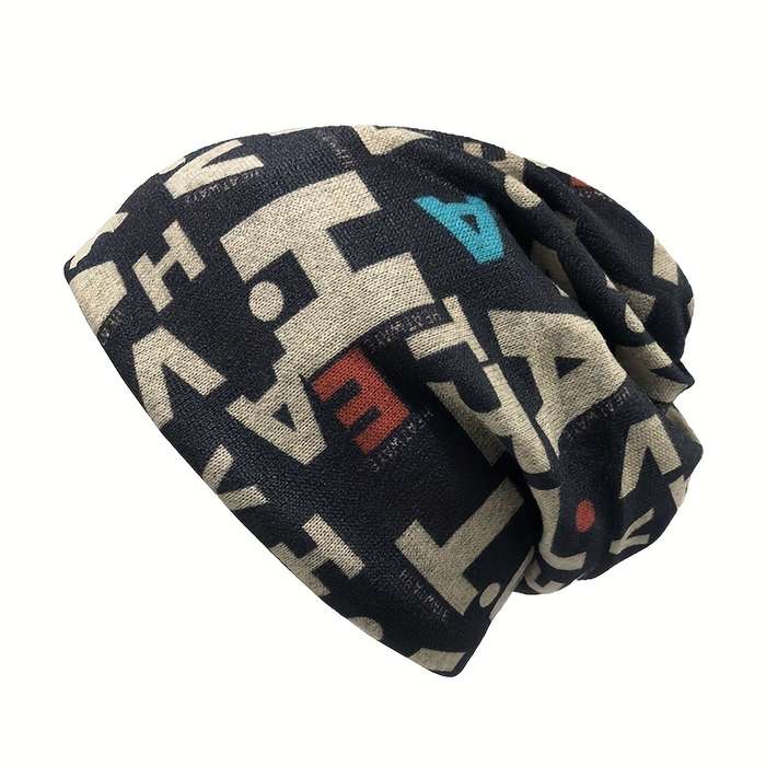 1pc Unisex Printed Beanie Hat Scarf Casual Style High Stretch Polyester with Elastane Light