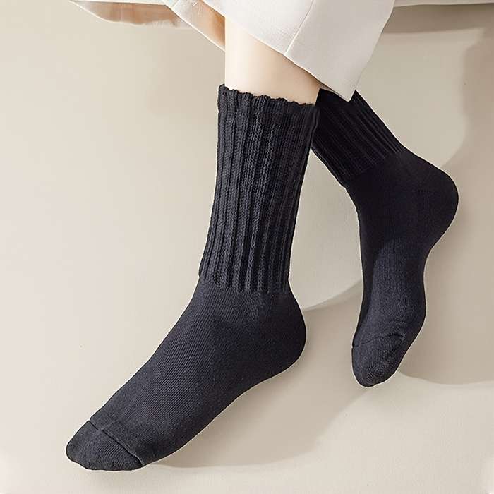 1 Pair Random Color Solid Color One Size High Elastic Socks
