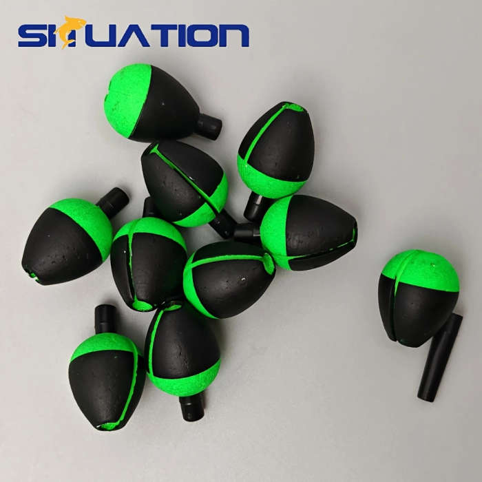 10pcs Green EVA Elliptical Fishing Floats High Buoyancy Long Casting European Style Tube Inserted De