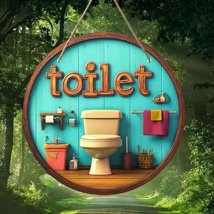 1pc Vintage Toilet Theme Round Aluminum Sign 2D Printed Metal Wall Art for Home Living Room Office P