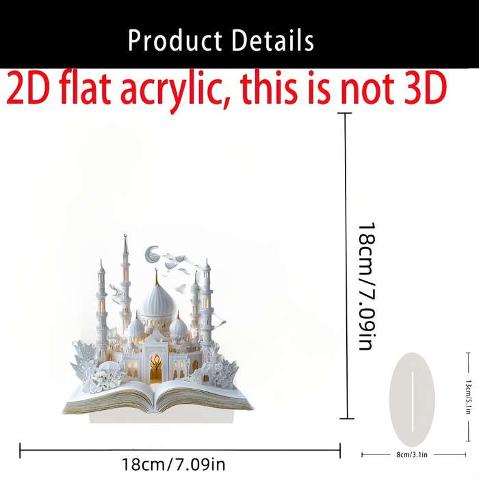 1pc 2D Flat   Acrylic An art decorative style acrylic mosque with open Quran design suita