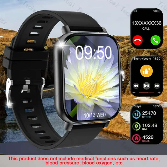 5.11cm HD Full Screen Touch Smartwatch for Men Women Fitness Tracker with Call Function Calorie
