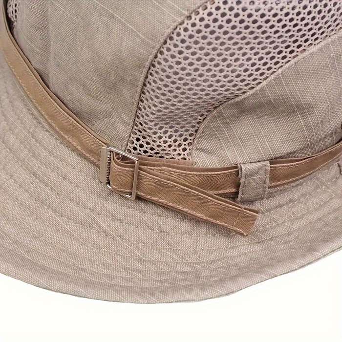 1pc Breathable Cotton Mesh Sun Hat All-Season Outdoor Fisherman Cap with Drawstring Closure UV Pr